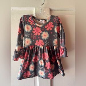 Floral Kids Dress in Gray and Pink